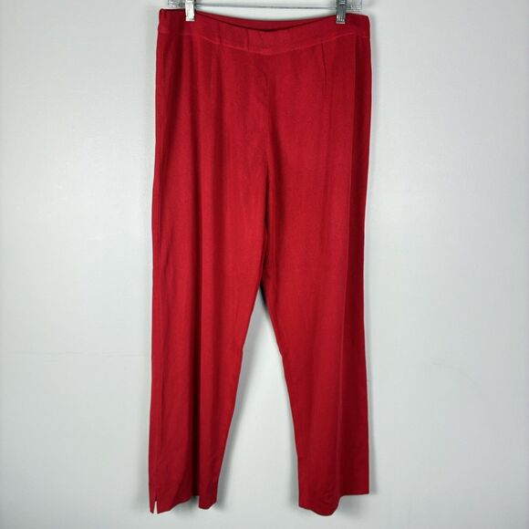 Exclusively Misook Knit Pull On Pants Red Straight Leg Stretch - Picture 1 of 7